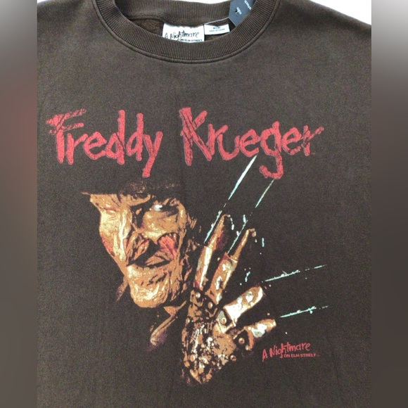 NWOT Freddy Krueger Brown Crew Loose Fit Sweater, sz MD - Picture 11 of 16